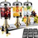 6.3 Gallon Drink Dispensers for Parties, Leakproof Stainless Steel Beverage Dispenser with Stand, 6 Spigots & 6 Drip Trays, Commercial Water Pitcher with Ice Core for Juice, Tea, Lemonade