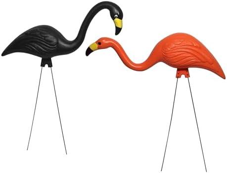 Bloem Spooky Flamingo Yard Stakes: 2 Pieces 25" Halloween - Head Up & Head Down Poses, Google Eyes, Galvinized Steel Legs, Durable Weatherproof Resin, for Indoor Or Outdoor Use, Yard Decoration