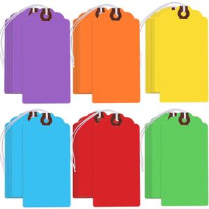 300 Pcs Colored Hang Tags with String Attached,Large Shipping Tags Paper Hanging Tags with Elastic Rope Attached,Writable Gift Tags Blank for All Occasions