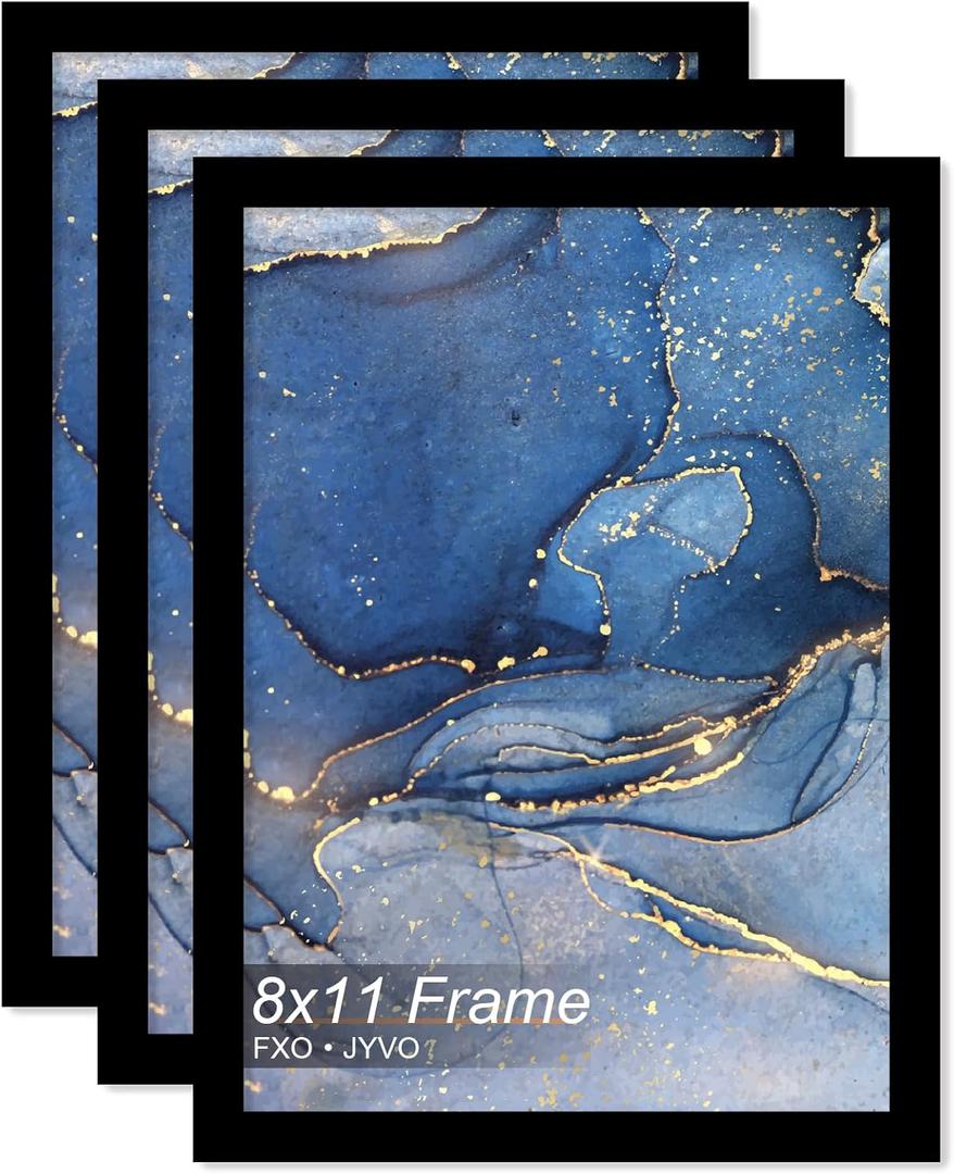 Fxojyvo 8x11 Picture Frame Set of 3, Black Frame for 8 x 11 Inch Picture Poster Photo, Light Weight and High Transparent 8 by 11 Frame for Wall - 3 Pack/Black/8"x11"