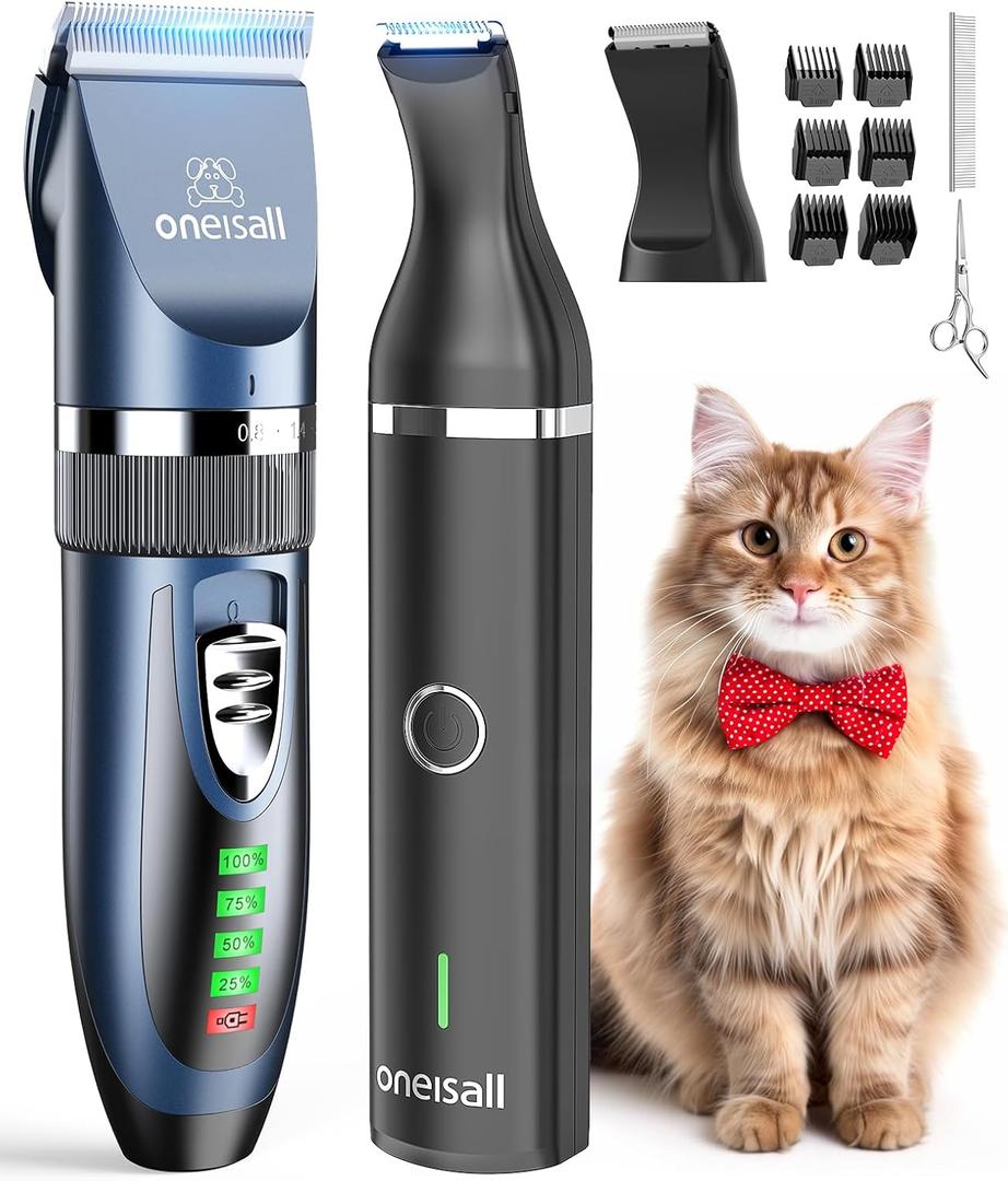 oneisall Cat Clippers and Paw Trimmer 3 in 1 Cat Grooming Kit,Cat Clippers for Matted Hair,Cordless Kitty Shaver for Matted Long Hair,2 Speed Pet Clippers (Navy & Black)