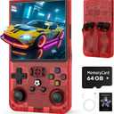 R36MAX Retro Handheld Game Console, 64GB Retro Gaming Console with 4.0 Inch Screen, Portable Video Game Consoles with 4000mAh Battery and Multiple Emulators, Open Linux System (Transparent Red)