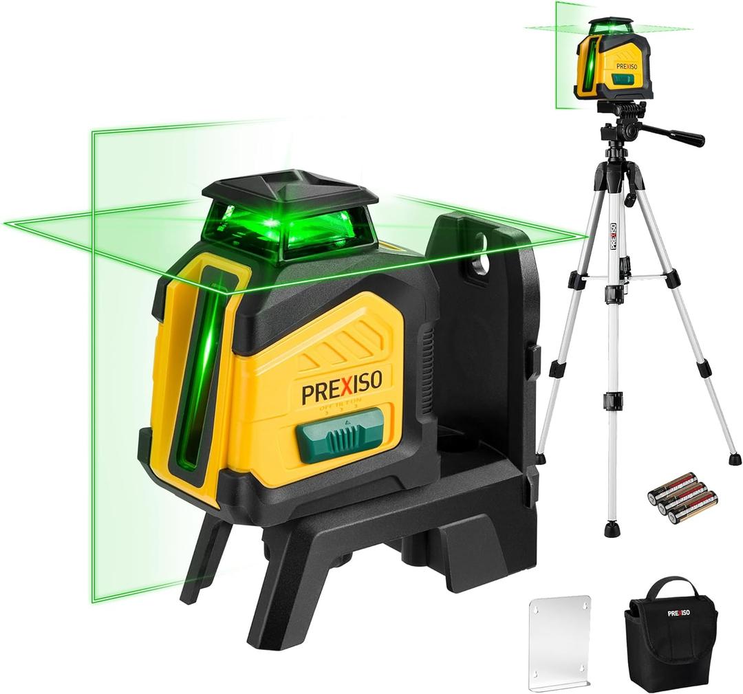 PREXISO 360 Laser Level with Tripod, 100Ft Dual Power Self Leveling Cross Line Laser- Wide Angle Vertical Line for Construction, Floor Tile, Renovation with Magnetic Base, Wall Panel Stand, Carry Bag