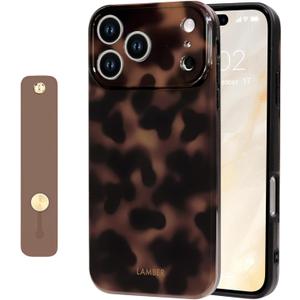NITITOP Compatible for iPhone 17 Pro Max Case with Wrist Strap Cute Stylish Leopard Print Amber Tortoise for Women Girls Men Soft TPU Shockproof Protective Cover - Brown