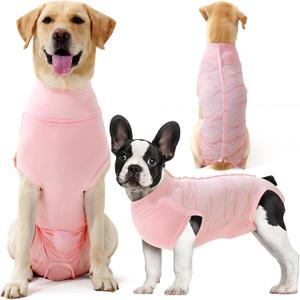 Dotoner Dog Surgery Recovery Suit Dog Suit for Male Female Neuter Anti-Lick Abdominal Wounds Bite Protective Outfit Alternative E-Collar & Cone Breathable Spay Suit for Medium Large Dogs (Pink), Large