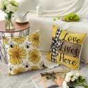 4 x AVOIN colorlife Home Sweet Home Bee Sunflower Throw Pillow Covers, 16 x 16 Inch Love Lives Here Spring Summer Stripes Cushion Case for Sofa Couch Set of 4
