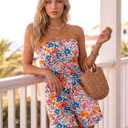 LILLUSORY Women Summer Casual Strapless Romper Beach Vacation Outfits Sleeveless Off Shoulder Short Jumpsuits Dressy 2026 (L)