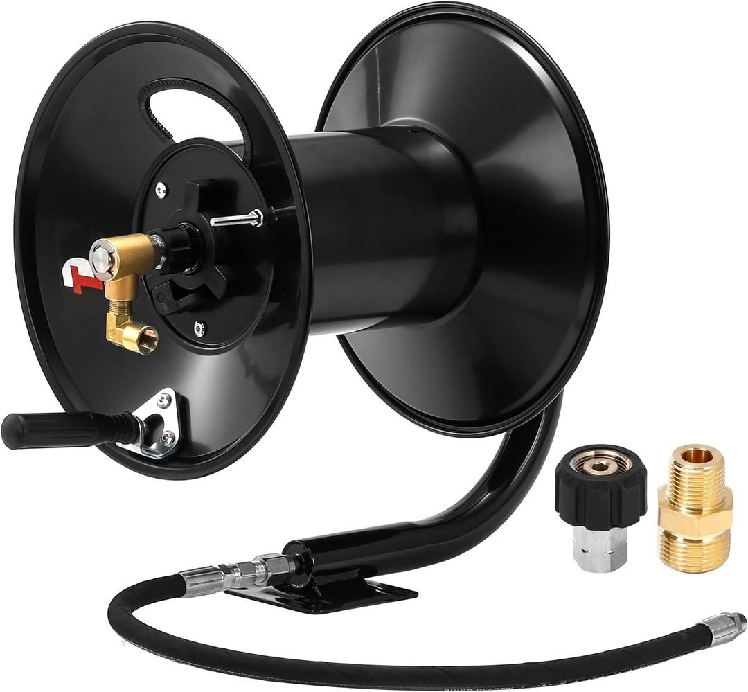 Tool Daily Pressure Washer Hose Reel, 150 FT Heavy Duty Steel Hose Reel for Power Washer, 3/8" Hose Reel Hand Crank, 4000 PSI