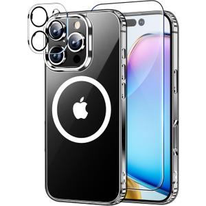 Xiwxi for iPhone 16 Pro Max Case, [Compatible with Magsafe], with Screen Protector+Camera Protector, [Military-Grade Drop Protection], Anti-Yellowing Magnetic Phone Case,Clear