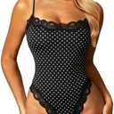 Navneet Women Sexy Lace Bodysuit Lace Trim High Cut Thong Spaghetti Strap Cami Bodysuit Going Out Tank Tops Body Suit.M