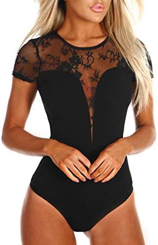 SEBOWEL Women Long Sleeves Mesh See Through Jumpsuit Bodysuit Top Leotard Small, Black 
