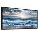 ERQINHUA Large Wall Decor For Bedroom Wall Art For Living Room Office Decor Blue Beach Sea Wave Paintings Sunrise Ocean Seascape Wall Pictures Canvas Artwork Modern Home Decor Black Frame 30x60 In