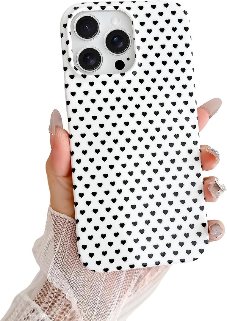 Skyseaco for iPhone 15 Pro Max Case Cute Aesthetic Heart Phone Case Soft Slim TPU Shockproof Phone Cover for Women Girls - White