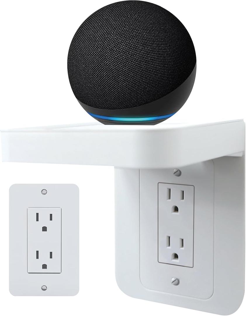 Outlet Shelf Holder Fit for Decorator Receptacle, Bathroom Decor Built-in Cable Management,Space Saving Homepod Mini,Google Home/Echo/Smart Speakers/Electric Toothbrush/Cell Phone (Decora)