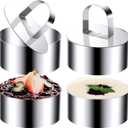 Round Cake Ring Molds, 4 inch Stainless Steel Food Rings Dessert Mousse Cooking Rings Mold Extra High 6cm with Pusher & Lifter (Include 4 Rings & 2 Pushers)