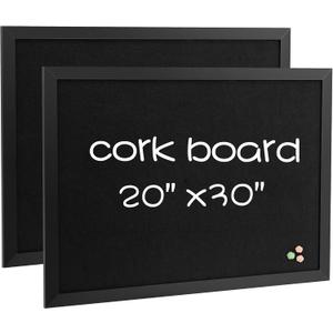 Board2by 2-Pack Farmhouse Linen Cork Bulletin Board, Black Frame 30" x 20" Corkboard, Office Board for Wall Decor, Wall Mounted Pin Board Picture Board with 40 Pushpins for School, Home & Office