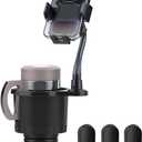 Belinous Car Cup Holder Expander with Phone Holder, 2 in 1 Car Phone Mount & Cup Holder Adapter with Adjustable 360 Rotation Gooseneck, U-shaped Handle Slot, Fits for iPhone, Samsung, Drinking Bottle