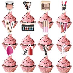 24PCS Makeup Cupcake Toppers - Makeup Cupcake Toppers for Girls Make-up Birthday Party Decorations Cosmetics Cake Toppers Make Up Party Supplies for Bridal Shower Cosmetics Party