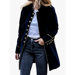 futurino Women's Velvet Jacket for Long Sleeve Single-Breasted Stand-up Collar Solid Warm Velvet Outwear Front Cardigan Coat, Small