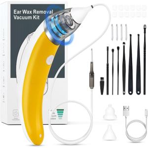 Ear Vacuum Ear Wax Removal Kit with 5 Levels Strong Suction, Reusable Electric Ear Suction Vacuum Tool for Adults and Kids (Yellow)