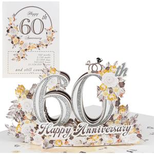 Happy Anniversary Card, Milestone 3D Pop Up Greeting Card for Marriage, Soulmates, Celebration, Being Together, Congratulations for Couples, Husband, Wife (60th Anniversary)