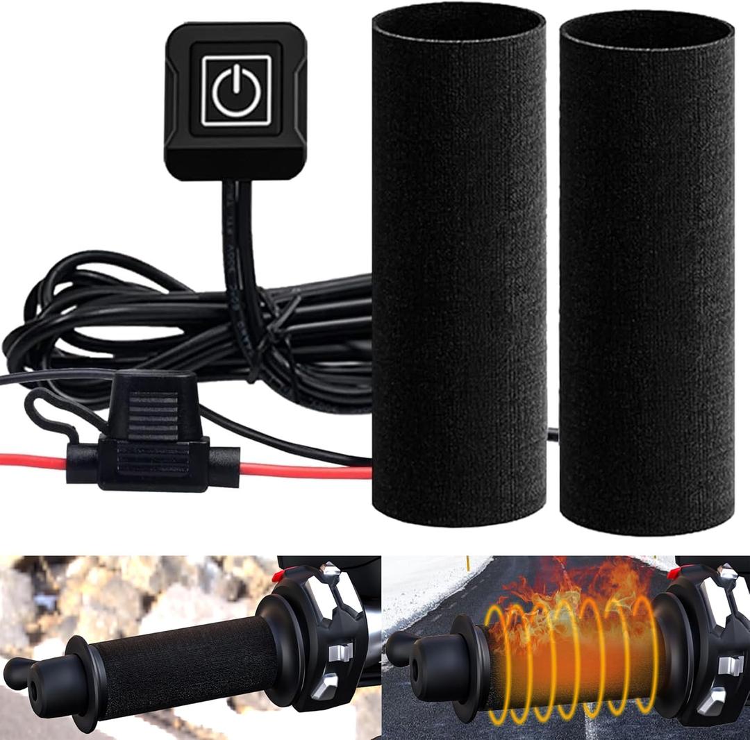 Motorcycle Heated Grips Cover Pad 12V, Universal Handlebar Cover for Motorcycle & ATV, Temperature Adjustable, IP67 Waterproof, ATV Hand Heater Warmer with Switch & Fuse