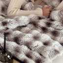 Luxury 1000GSM Throw Blanket, 60x80 Inches, Ultra Soft Double-Sided 3D Bubble Textured Faux Rabbit Fur, Frosted Brown & White, Reversible High-Density Plush Warm Blanket for Sofa & Bed
