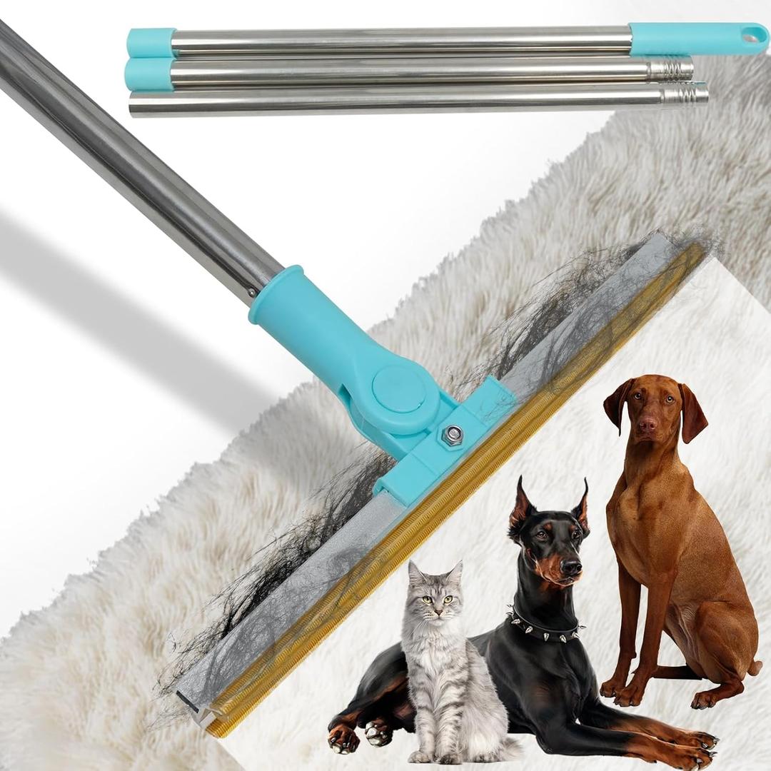 Carpet Rake for Pet Hair Removal - Reusable Hair Removal Tool with 54 Long Handle Built-in Metal Scraper Head, Ideal for Cat Dog Hair and Matted Carpets