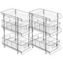 2Set 3 Tier Clear Bathroom Organizer with Dividers, Pull-Out Pantry Organization and Storage, Multi-Purpose Under Sink Organizers and Storage, Vanity Skincare Cosmetic Closet Organizer Medicine Bins