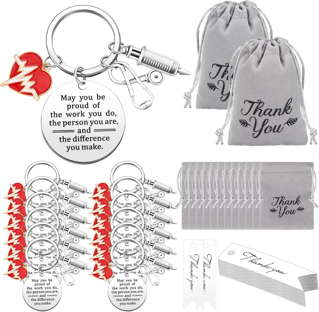 Henoyso 36 Pcs Nurse Appreciation Gifts Keychain Bulk Thank You Gifts for Women Nurses Day Medical Assistant Pharmacist(White)