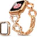 Mesime Compatible with Apple Watch Band 38mm 40mm 41mm 42mm 44mm 45mm 46mm, Women Bling Jewelry Bands with Tempered Glass Screen Protector Case, Shiny Strap for iWatch Series 11/10/9/8/7/6/5/4/3/2/1/SE