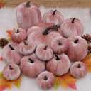 16Pcs Pink Fake Foam Pumpkins Decorating Velvet Fabric Pumpkin Bulk Fall Table Bowl Centerpiece Farmhouse Harvest Decorative Halloween