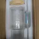 32oz Ribbed Glass Cup with Handle Lid and Straw, Borosilicate Glass Tumblers, Iced Coffee Cups Modern Glass Mug Hot/Cold Drinks for Smoothies, Tea, and Juice (clear-1 Pack-Bamboo Lid)