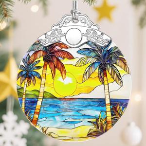 Christmas Ornaments, Christmas Decorations for Tree, Keepsake Ornaments, Holiday Ornament, Holiday & Xmas Gifts, Gifts for Beach Lovers & Travel Lovers - Beach Sunset-Theme