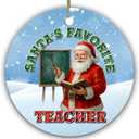 2 x Santas Favorite Teacher Ornament Christmas Tree Decoration for Educators, Funny for Teachers, Ceramic Ornament with Santa, Great for Staff Parties