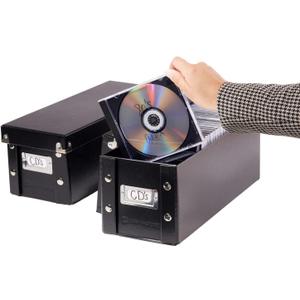Snap-N-Store CD Storage Box - 2 Pack - Durable 5.1 x 5.1 x 13.2 Inch Disc Holders with Lids to Store up to 52 CDs - Black
