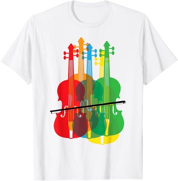 Multicolored Violins Birthday Gift for Musicians T-Shirt, White, Small 