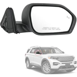 Door Mirror Right Passenger Side Replacement For Ford Explorer 2020-2025, Replace LB5Z17682BA, FO1321674 Heated Blind Spot Puddle Lights Black 8Pins