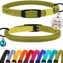 BRONZEDOG Cat Collar with Bell Kitten Rolled Leather Collars Safety QR ID Name Tag (Olive Green)