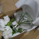 Hollyone Fake Flowers White Peonies Artificial Flowers Faux Flowers with Vase Peony Silk Flower Arrangements in Glass Vase with Faux Water for Home Decor Bathroom Table Centerpiece Shelf Decorations