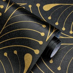Kitico Black and Gold Peel and Stick Wallpaper Black Stripe Contact Paper Removable Self Adhesive Wallpaper Waterproof Geometric Wallpaper for Walls Covering Vinyl Rolls 17.3''x393.7''