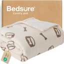 Bedsure Waterproof Dog Blankets for Large Dogs - Soft Print Sherpa Fleece Pet Cat Blanket Washable for Couch Bed Protection, Cozy Plush Reversible Throw Furniture Protector, 50"x60", Beige