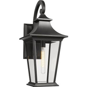 Emliviar Large Outdoor Wall Light, 25" Modern Front Porch Light for House, Clear Glass in Black Finish, XE220B BK (Large - 1 Pack)