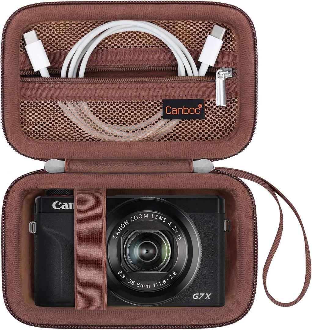 Canboc Carrying Case for PowerShot G7 X Mark III/ G7X Mark II Digital 4K Vlogging Camera, SX740 SX730 Camera Bag, Zipper Mesh Pocket fits USB Cable, Batteries, Brown