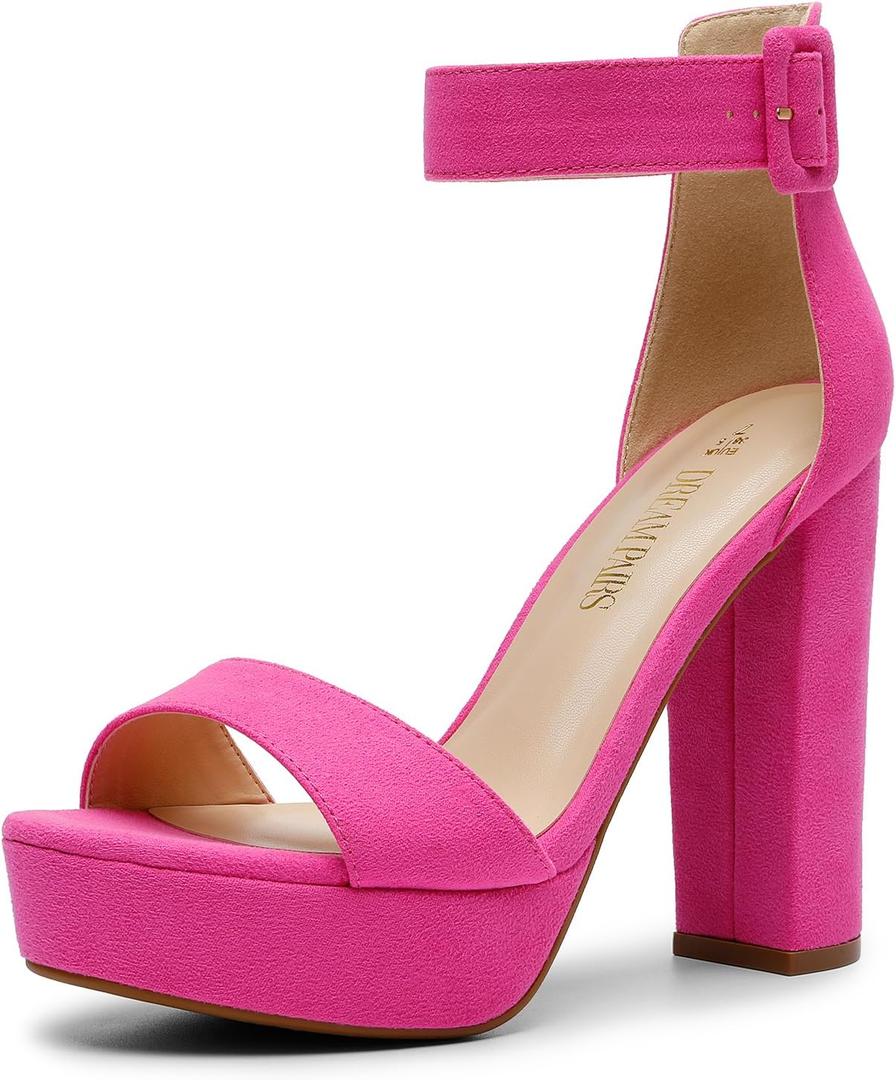 DREAM PAIRS Women's Platform Heel Sandals, Open Toe Ankle Strap Heel Fashion Wedding Party Dress Sandals Shoes (6, Hot Pink-suede)