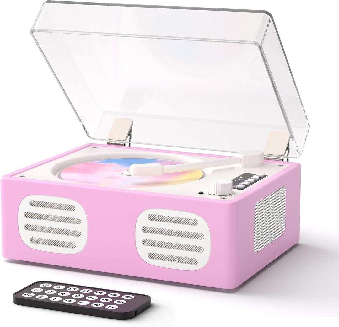 CD Player Portable Bluetooth Input/Output, Retro CD Player with Hi-Fi Speakers, Rechargeable Cute CD Players for Home with LED Display, USB Playback, AUX-in, Headphone Jack, Purple-Pink