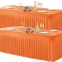Wish Care 2 Pack Orange Spandex Table Clothes for 8 Foot Rectangle Tables, 8FT Wrinkle Free Fitted Tablecloths Ruffles Design Table Cover for Party, Banquet, Wedding and Events