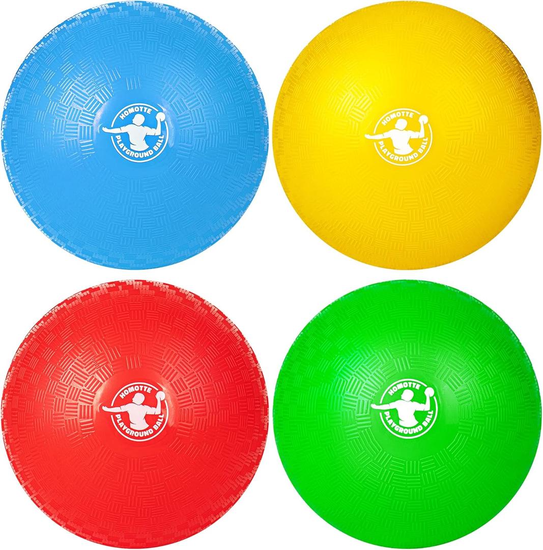 Homotte 4 Colors Playground Balls for Kids 3+ and Adults, 8.5 Inch Kick Balls, Four Square Dodge Balls Set for Outdoor Yard Lawn Beach Toy with Hand Pump