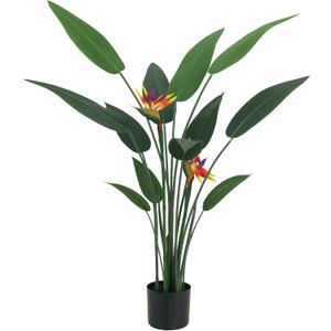 4FT Artificial Bird of Paradise Plant with 2 Flowers & 12 Detachable Leaves - Faux Plants for Indoor/Outdoor Home & Office Decor, Perfect for Porch, Living Room, Holiday Decorations