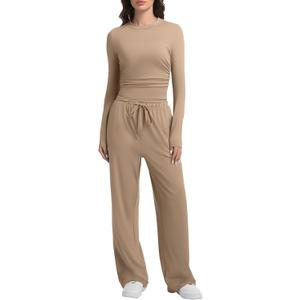 2 Piece Lounge Sets for Women Fall Outfits Long Sleeve Wide Leg Tracksuits Womens Casual Loungewear Two Pcs Matching Set M